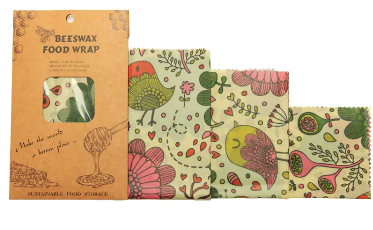 Reusable Beeswax Food Wraps | Eco-Friendly Plastic Wrap Alternative for Food Storage — Set of 3