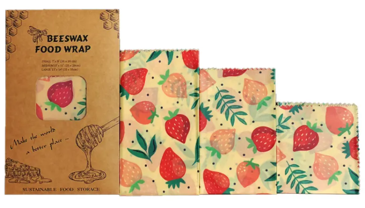 Reusable Beeswax Food Wraps | Eco-Friendly Plastic Wrap Alternative for Food Storage — Set of 3