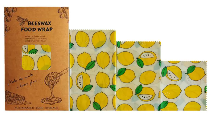 Reusable Beeswax Food Wraps | Eco-Friendly Plastic Wrap Alternative for Food Storage — Set of 3