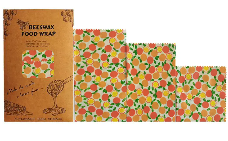 Reusable Beeswax Food Wraps | Eco-Friendly Plastic Wrap Alternative for Food Storage — Set of 3