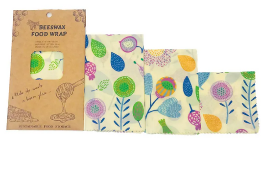 Reusable Beeswax Food Wraps | Eco-Friendly Plastic Wrap Alternative for Food Storage — Set of 3