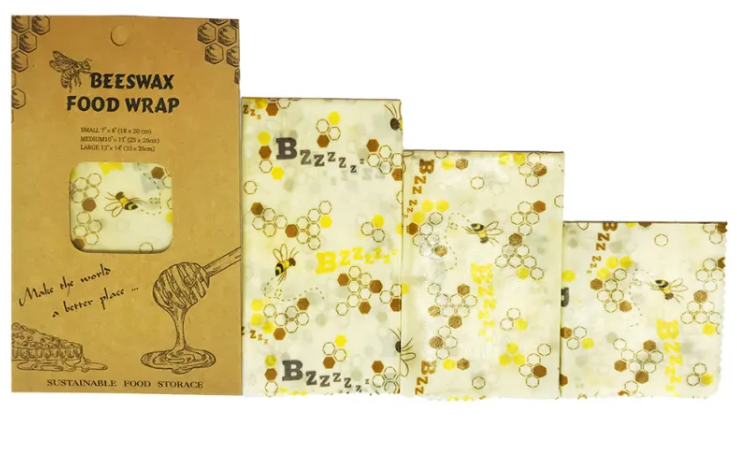 Reusable Beeswax Food Wraps | Eco-Friendly Plastic Wrap Alternative for Food Storage — Set of 3