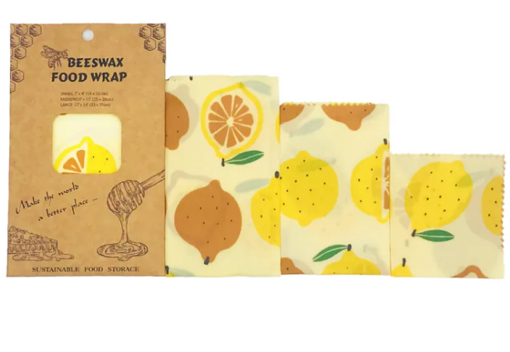 Reusable Beeswax Food Wraps | Eco-Friendly Plastic Wrap Alternative for Food Storage — Set of 3