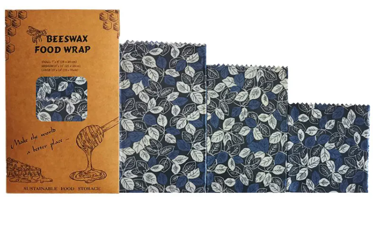 Reusable Beeswax Food Wraps | Eco-Friendly Plastic Wrap Alternative for Food Storage — Set of 3