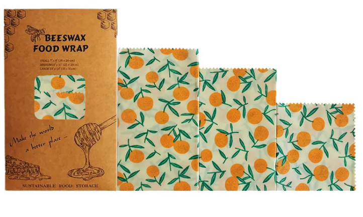 Reusable Beeswax Food Wraps | Eco-Friendly Plastic Wrap Alternative for Food Storage — Set of 3