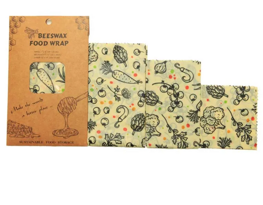 Reusable Beeswax Food Wraps | Eco-Friendly Plastic Wrap Alternative for Food Storage — Set of 3
