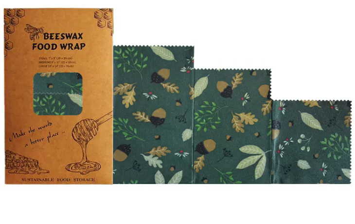 Reusable Beeswax Food Wraps | Eco-Friendly Plastic Wrap Alternative for Food Storage — Set of 3
